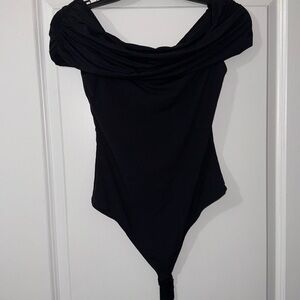 Over the shoulder black one piece bodysuit